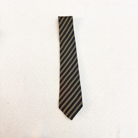 Hermes 100% Silk Blue Striped Chain Link Design Tie - Picture 5 of 6